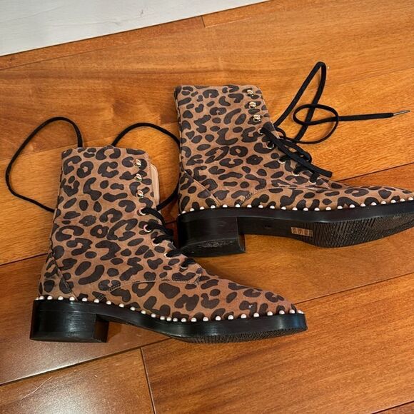 Stuart Weitzman Sondra Leopard Cheetah Suede Leather Combat Boots US 6.5 - EU 37 - Picture 5 of 9